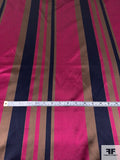 Vertical Striped Silk Satin - Dark Magenta / Navy / Medium Brown