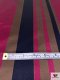 Vertical Striped Silk Satin - Dark Magenta / Navy / Medium Brown