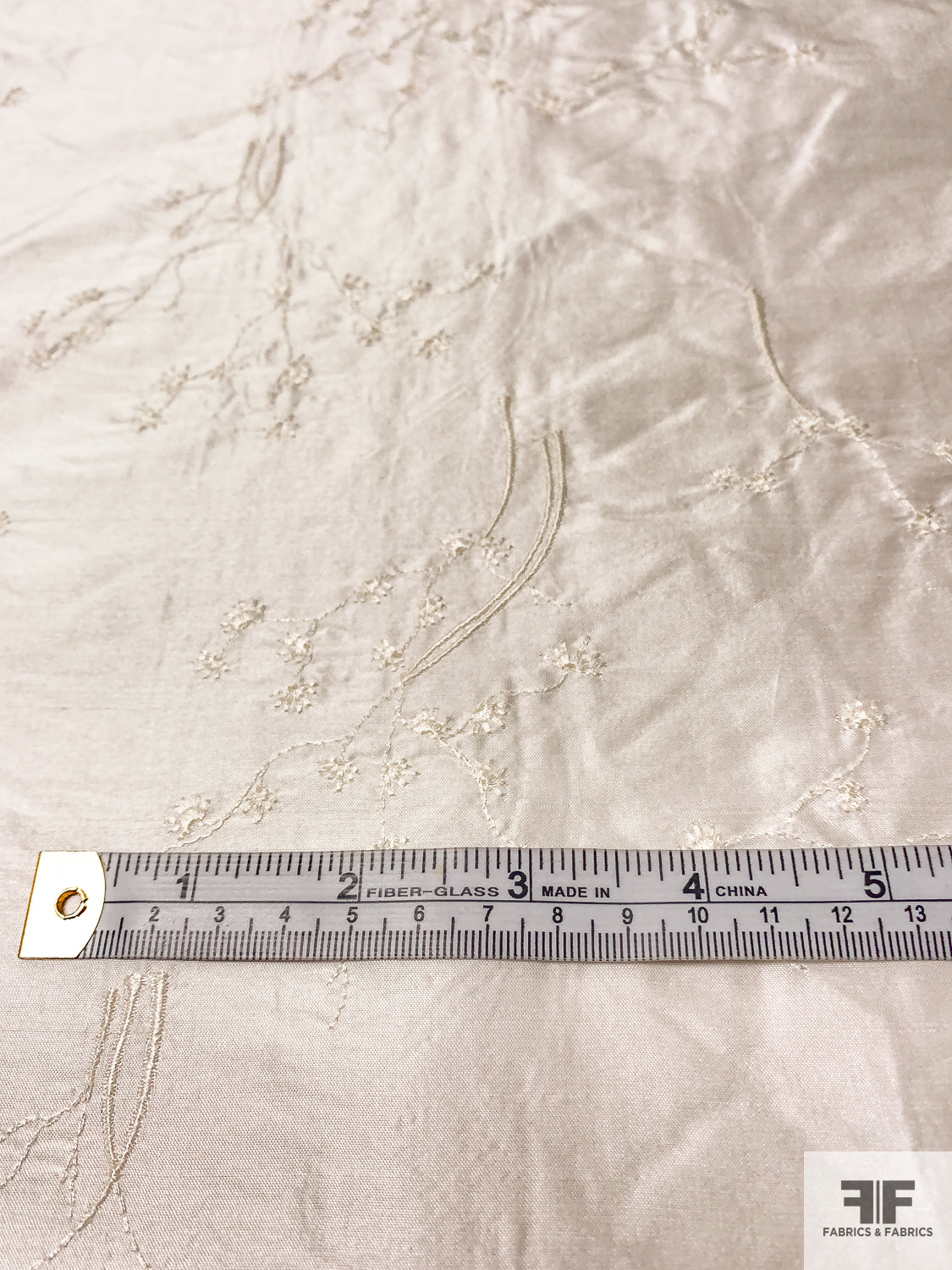 Delicate Floral Embroidered Silk Shantung - Ivory