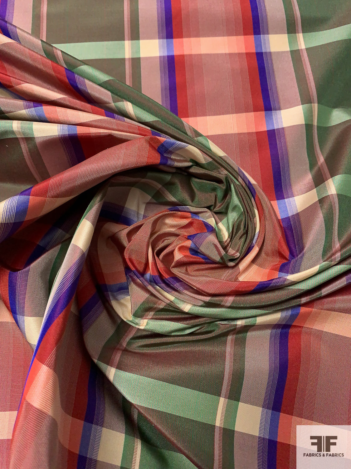Plaid Silk Taffeta Deep Coral/Green/Purple/Light Pink FABRICS