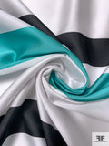 Italian Large Striped Silk Blend Zibeline - Turquoise / Black / White