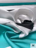 Italian Large Striped Silk Blend Zibeline - Turquoise / Black / White