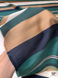 Italian Large Striped Silk Blend Zibeline - Evergreen / Tan / Navy / Blue / Off-White