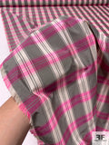 Vibrant Plaid Yarn-Dyed Polyester Taffeta - Highlighter Pink / Grey / Ivory