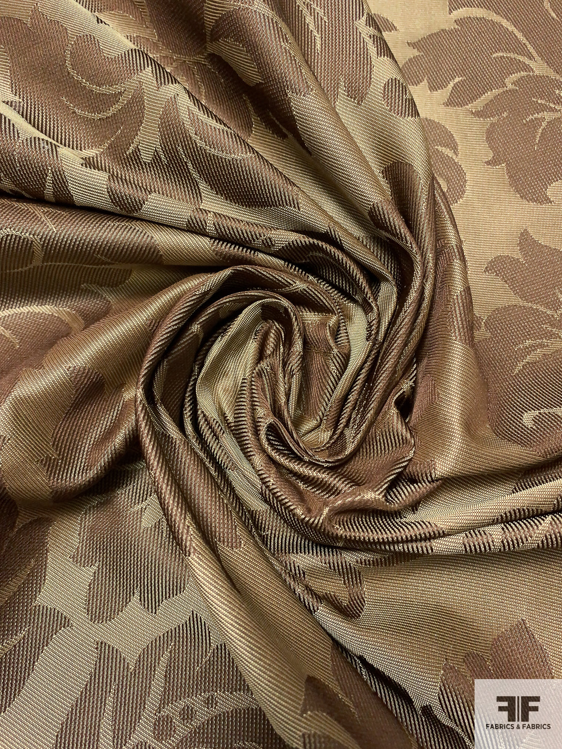 Damask Jacquard Silk Brocade - Antique Gold / Tan Brown - Fabric by the Yard Damask Jacquard Silk Brocade - Antique Gold / Tan Brown - Fabric by the Yard
