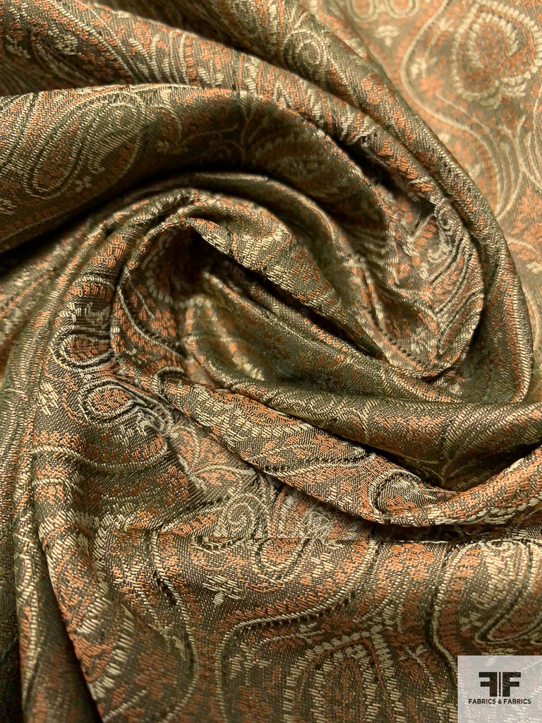 Regal Paisley Woven Jacquard Silk Brocade - Champagne Gold/Olive/Muted ...