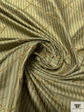 Striped Silk Shantung with Diamond Yarn Stitching - Antique Lime / Olive Green