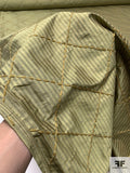 Striped Silk Shantung with Diamond Yarn Stitching - Antique Lime / Olive Green