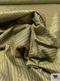 Striped Silk Shantung with Diamond Yarn Stitching - Antique Lime / Olive Green