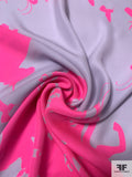 Floral Bouquet Silhouette Printed Silk Georgette - Hot Pink / Lavender