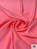 Hypnotic Chevron Star Matte-Side Printed Silk Charmeuse Panel - Coral / Pink