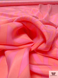 Hypnotic Chevron Star Matte-Side Printed Silk Charmeuse Panel - Coral / Pink