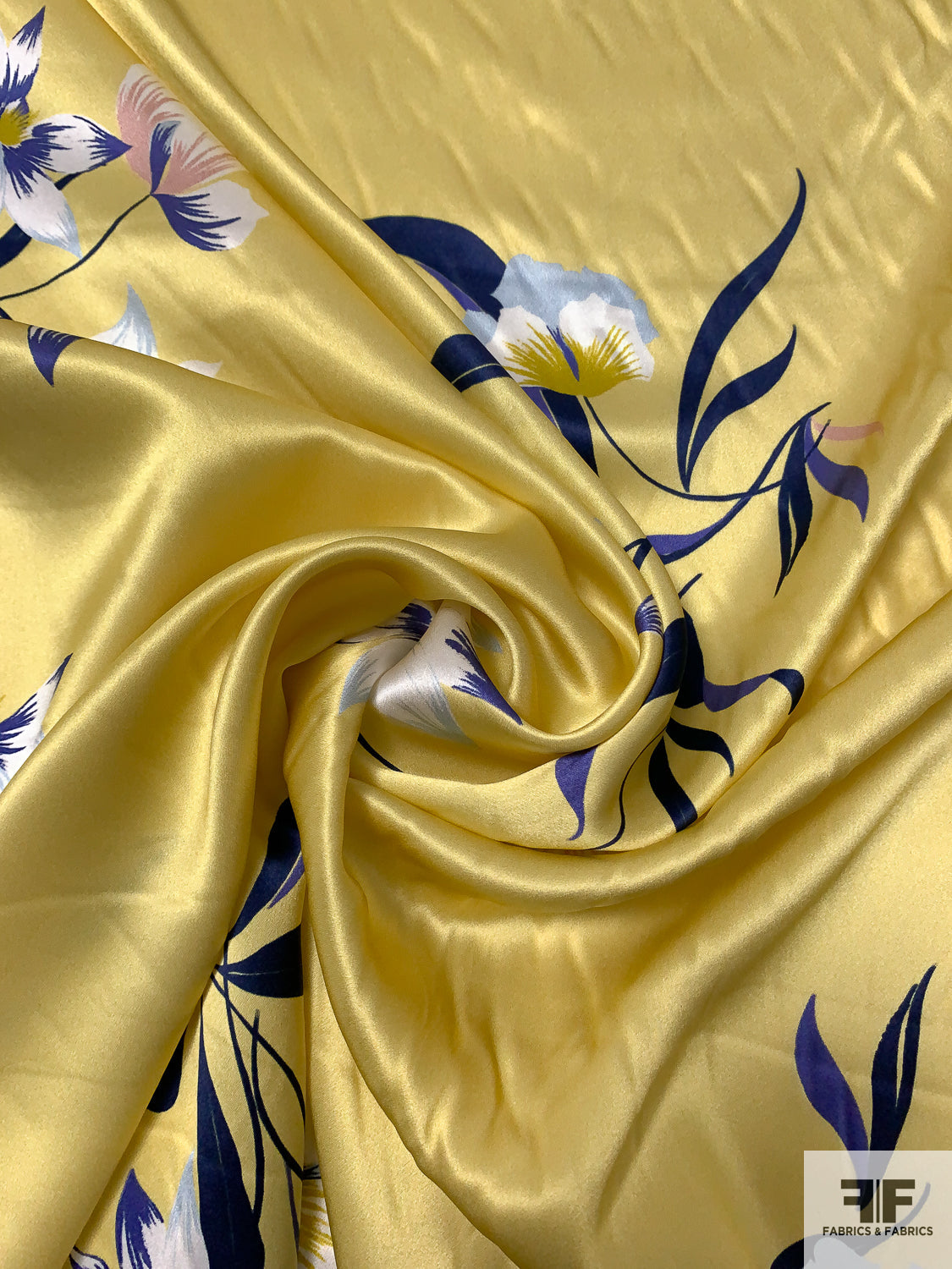 Mood Exclusive Italian Yellow and Green Sunflowers Digitally Printed Silk Charmeuse