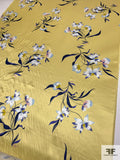 Lovely Floral Printed Silk Charmeuse - Yellow / Navy / Sky Blue / Off-White