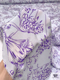Soothing Floral Printed Silk Crepe de Chine - Violet / Light Sky Blue / Off-White