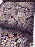 Precious Stones Printed Silk Crepe de Chine Panel - Dark Greys / Multicolor