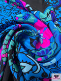 Jovial Floral Printed Silk Crepe de Chine Panel - Hot Blue / Hot Pink / Purple / Black