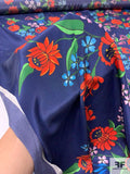 Floral Stem Printed Silk Crepe de Chine Panel - Dark Indigo / Blood Orange / Green
