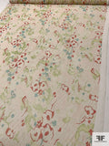 Watercolor Floral Printed Crinkled Silk Chiffon - Beige / Seafoam Blue / Red-Coral / Lime