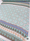 Multi-Pattern Printed Silk Chiffon Panel - Aqua / Brown / Violet / Ochre / Pink