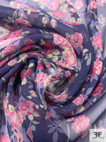 Floral Printed Slightly Crinkled Silk Chiffon - Purple / Berry Pink / Pastel Green