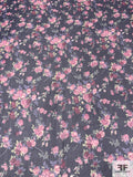 Floral Printed Slightly Crinkled Silk Chiffon - Purple / Berry Pink / Pastel Green