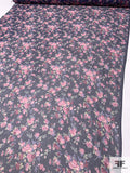 Floral Printed Slightly Crinkled Silk Chiffon - Purple / Berry Pink / Pastel Green