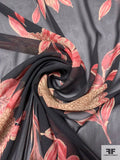 Floral Printed Silk Chiffon - Burnt Red / Tan / Brown / Black