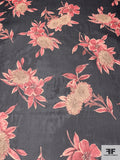 Floral Printed Silk Chiffon - Burnt Red / Tan / Brown / Black