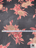 Floral Printed Silk Chiffon - Burnt Red / Tan / Brown / Black