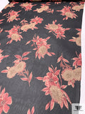 Floral Printed Silk Chiffon - Burnt Red / Tan / Brown / Black