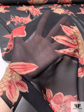 Floral Printed Silk Chiffon - Burnt Red / Tan / Brown / Black