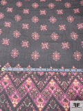 Medallion Chevron Printed Crinkled Silk Chiffon Panel - Black / Hot Pink / Orange / Purple