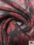 Antique-Look Floral Printed Silk Chiffon - Red / Black