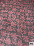 Antique-Look Floral Printed Silk Chiffon - Red / Black