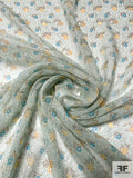 Ditsy Floral Printed Silk Chiffon - Sage / Blue / Yellow / Brown