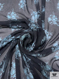 Floral Bouquets Printed Silk Chiffon - Sky Blue / Black