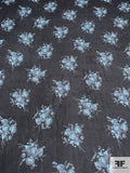 Floral Bouquets Printed Silk Chiffon - Sky Blue / Black