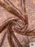 Floral Tiles Printed Silk Chiffon - Caramel / Olive / Maroon