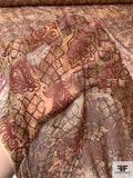 Floral Tiles Printed Silk Chiffon - Caramel / Olive / Maroon