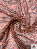 Paisley Leaf Printed Crinkled Silk Chiffon - Dusty Peach / Brown