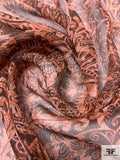 Paisley Leaf Printed Crinkled Silk Chiffon - Dusty Peach / Brown