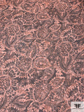 Paisley Leaf Printed Crinkled Silk Chiffon - Dusty Peach / Brown