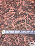 Paisley Leaf Printed Crinkled Silk Chiffon - Dusty Peach / Brown