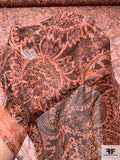 Paisley Leaf Printed Crinkled Silk Chiffon - Dusty Peach / Brown