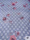 Floral Diamond Grid Printed Silk Chiffon - Blues / Boysenberry / Watermelon Pink