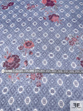 Floral Diamond Grid Printed Silk Chiffon - Blues / Boysenberry / Watermelon Pink