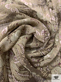 Leafy Floral Bundles Printed Silk Chiffon - Dark Sage / Dark Olive / White