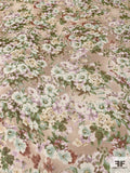 Floral Bouquets and Dotted Printed Silk Chiffon - Greens / Lavender / Caramel