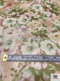 Floral Bouquets and Dotted Printed Silk Chiffon - Greens / Lavender / Caramel